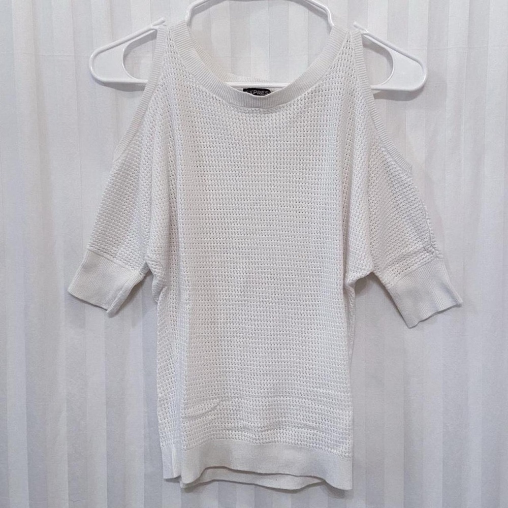 Express White Knit Cold Shoulder Top Shirt Blouse